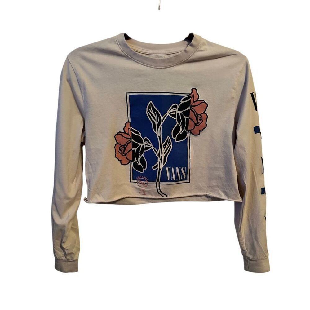 VANS Off The Wall Rose Graphic Crop Long Sleeve Top - Small